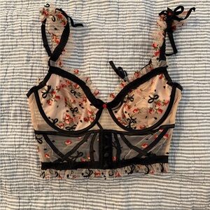 For Love And Lemons Black and Cream Floral Bustier